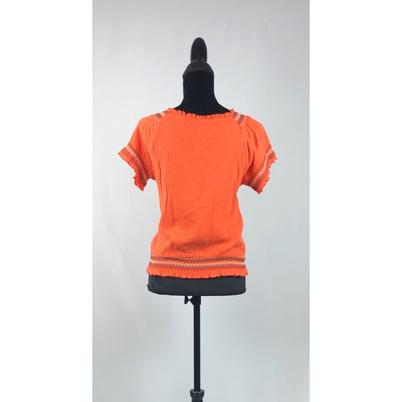 Lulumari Orange Knit Design Short Sleeve Top - Picture 4 of 6